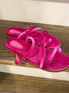 Birdies Hot Pink Velvet Strappy Flat Sandals